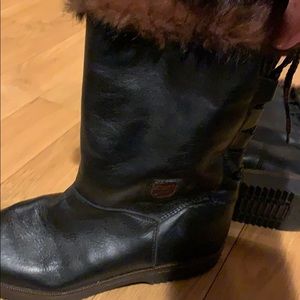 Leather fur trim boots